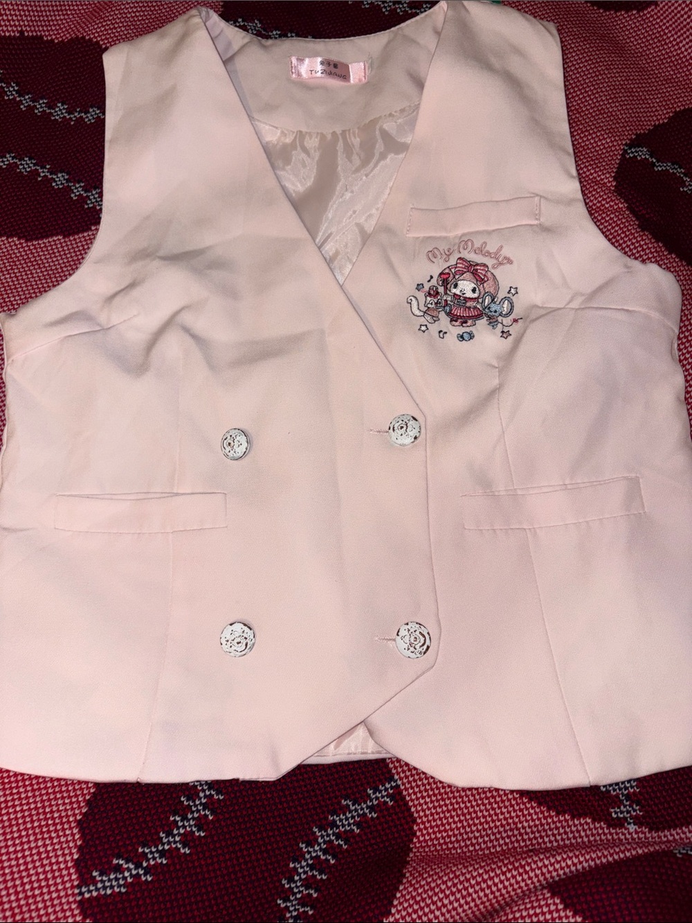 Unbranded Pink Double-Breasted Vest with Embroidered Detail